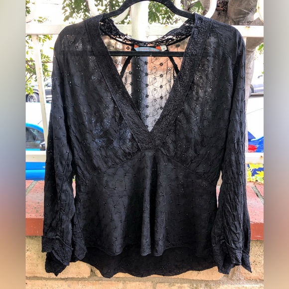 Johnny Was Tops - Women’s size S black eyelet lace Johnny Was shirt